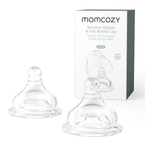 Momcozy Soft Baby Nipple Premium Natural Flow Silicone for Wide-Neck Bottles, BPA-Free, Perfectly Compatible with Momcozy Breast Milk Cooler, Small (Pack of 2)
