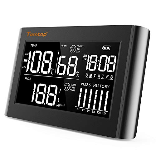 Air Quality Monitor, Temtop P20 Air Quality Detector voor PM2.5 Temperatuur Vochtigheid, Professionele Laser Deeltjesdetector Sensor met Real-Time Display, Oplaadbare Batterij