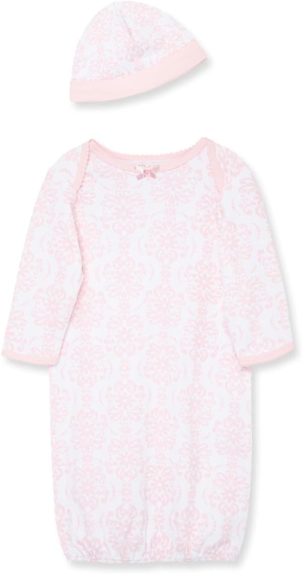 Little Me Clothes for Baby Girls' 2-Piece Nightgown and Cap Set 100% Cotton with Elastic Bottom, Baby Essentials, 0-3 Months