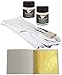 Produktbild Starterset 100 Blatt Blattgold Imitat Set Blattmetall Schlagmetall zum Vergolden & Basteln + 1 x Kreul Anlegemilch Kleber 50 ml + 1 x Überzugslack 50 ml + 1 Paar Vergolderhandschuhe + 2 Pinsel