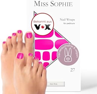 Miss Sophie Pedi Wraps I Hot Pink Pedicure I 27 ultra-cienkich pasków lakieru do paznokci jednokolorowych I do paznokci stóp I trzyma się na paznokciach naturalnych i lakierowanych, akrylowych, żelowych i szelakowych