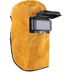 Caretas Facial Con Lentes Máscara de soldadura de cuero cómoda para soldador, capucha de trabajo, máscara de soldadura transpirable resistente al calor con lente