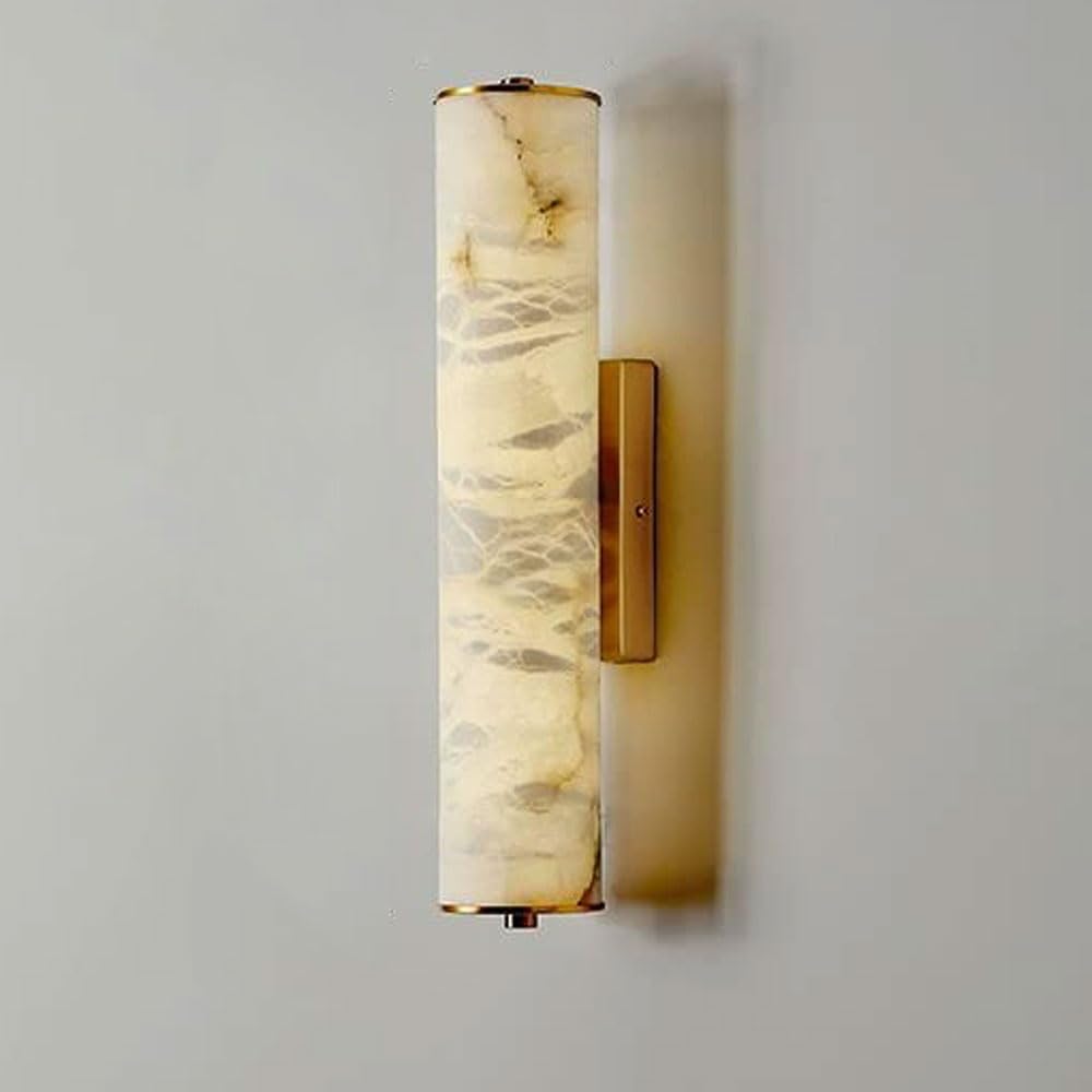 ZGDHWCR LED Warm Light Natural Alabaster Wall Lamp, Nordic Minimalist Style Marble Wall Sconce, Cylindrical Wall Light, Bedroom Living Room Staircase Decorative Lighting Fixtures