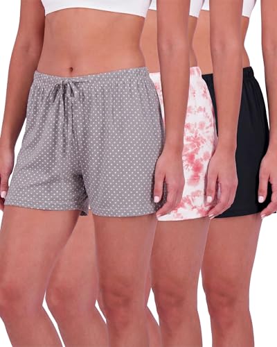 Real Essentials 3 Pack: Women's Pajama Shorts Sleep Lounge Sweatshorts Comfy Sleepwear Bottoms (Available In Plus Size)