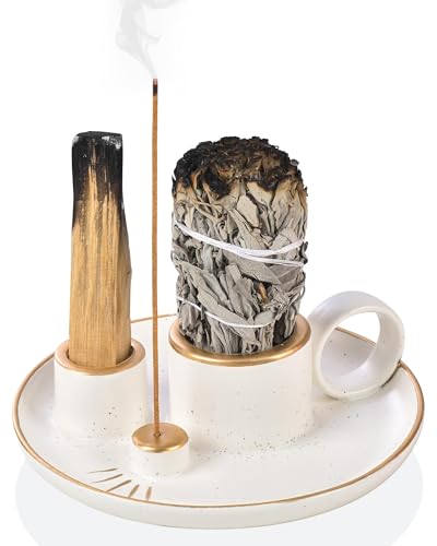 Bs-Vog INCENSE HOLDER 4 In 1 Palo Santo Holder For Burning Sage And Sticks, 5.9 Inch Ceramic Incense Burner And Ash Catcher Tray cover