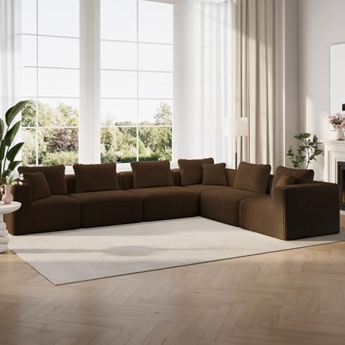 Image of Novilla 141 inch Modular Sectional Sofa, L Shape Plush Sectional Couch, Modern Cloud Design with SmartS Coil Support, Boneless Sectional Couch for Large Living Room Apartment, No Assembly Required, Brown