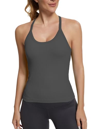 Image of MathCat Seamless Workout Tank Tops with Built in Bra,Racerback Athletic Tank Tops Ribbed Soft Yoga Shirts XS-XL