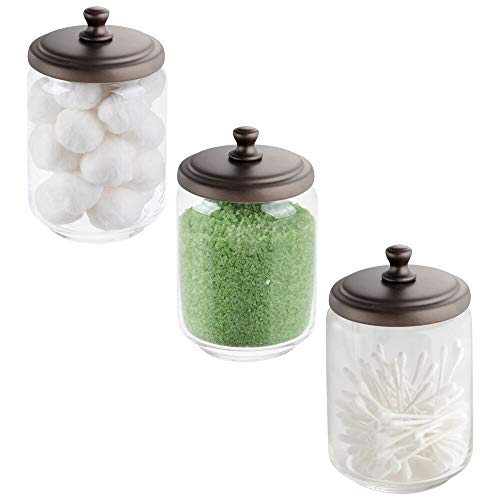mDesign Modern Glass Bathroom Vanity Countertop Storage Organizer Canister Apothecary Jar for Cotton