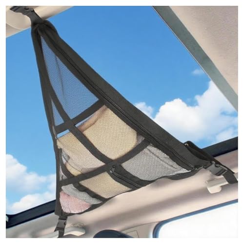 31.5"x20.9" Car Ceiling Cargo Net Fit Cars with 3 Handles | Double Layer Roof Storage Organizer | SUV Minivan Truck | Travel Road Trips Car Camping Accessories