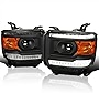 Spec-D Tuning Black Housing Clear Lens Projector Headlights w/LED Compatible with 2014-2018 GMC Sierra 1500 2500 3500 Base/Denali/SLE/SLT Left + Right Pair Headlamps Assembly