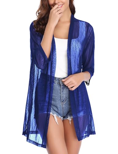 Image of iClosam Women Casual 3 /4 Sleeve Sheer Open Front Cardigan Sweater Kimono