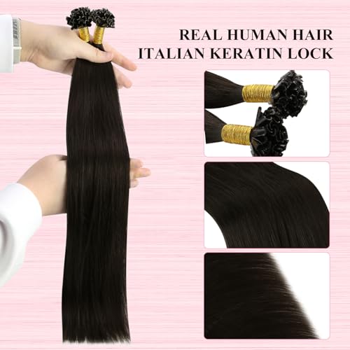 Image of YoungSee Darkest Brown U Tip Hair Extensions Human Hair Brown Utip Hair Extensions Human Hair Keratin Hair Extension 18 Inch Fusion Remy Hair Extension 50G 50 Strands for Date Nights