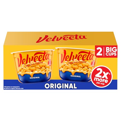 Velveeta Shells & Cheese Original Microwaveable Shell Pasta & Cheese Sauce Big Cup, 2 ct Pack, 5 oz Cups
