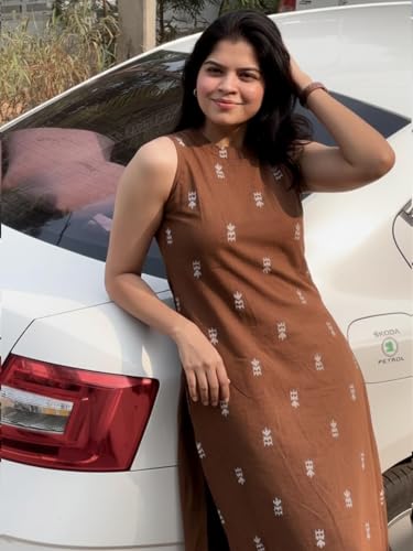 Image of GoSriKi Women's Viscose Printed A-Line Kurta with Pant | Sleeveless Ethnic Kurta Set for Women | Casual Office Kurta Pant Set | Festive & Daily Dress Traditional Outfit