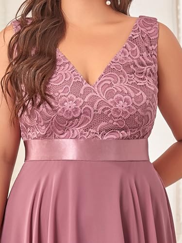 Image of Ever-Pretty Plus Women's V Neck Sleeveless Asymmetric Hem Lace Chiffon Short Summer Plus Size Wedding Guest Dresses Orchid US22
