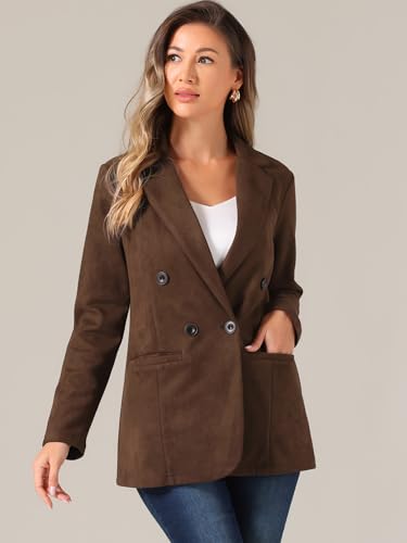Allegra K Faux Suede Blazer for Women's Business Casual Lapel Collar Double Breasted Suit Jacket4