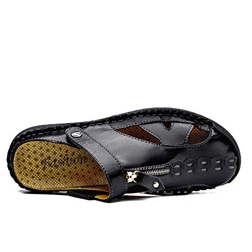 JAMONWU Men's Casual Closed Toe Adjustable Leather Sandals Handmade Fisherman Beach Sandals3