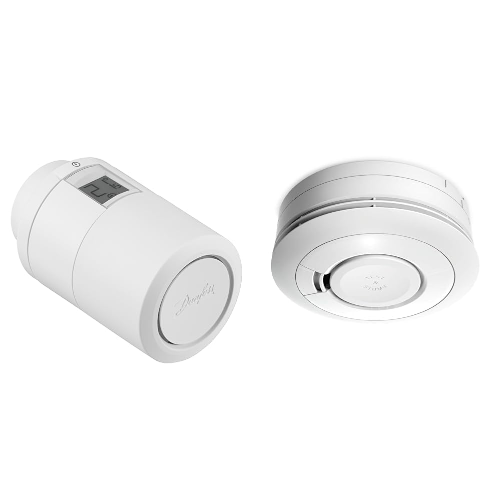 Danfoss Smart Heizkörperthermostat mit Bluetooth-Technologie ECO 014G1115 New Version & Ei Electronics Ei650 Rauchwarnmelder