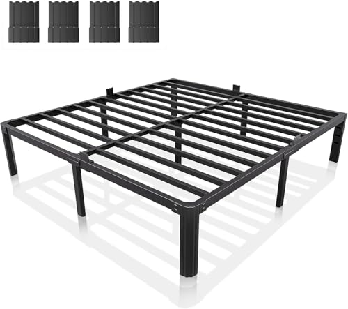 Image of King Metal Bed Frame 14 Inch, Heavy Duty Platform, No Box Spring Needed | Headboard compatible, round corners, under-bed storage, mattress retainers, squeak-resistant, easy assembly