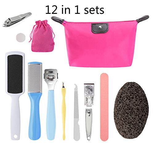 Professional Foot File, Foot Care 12 in 1 Pedicure Tools Pedicure Kit Foot Rasp and Callus Remover Stainless Steel Pedicure sets for Cracked, Dead Skin Cells, Home Pedicure