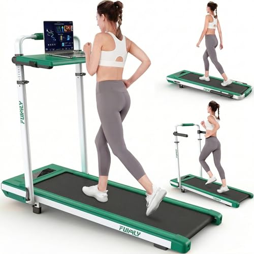 Image of Walking Pad Treadmill with Desk Workstation, 15% Incline Treadmill with Handle Bar, Foldable Treadmills Under Desk for Home /Office, 400 lbs+ Capacity, Adjustable Height, Removable Desk, 3.5HP Motor