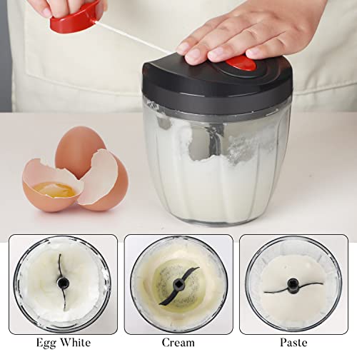Image of Ourokhome Manual Food Processor Vegetable Chopper, Portable Hand Pull String Garlic Mincer Onion Cutter for Veggies, Ginger, Fruits, Nuts, Herbs, etc., 900ml, Black