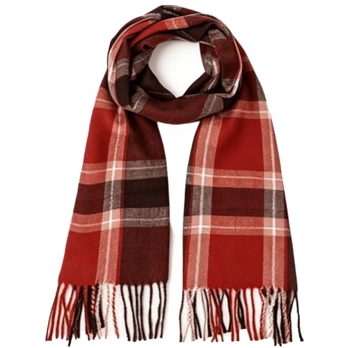 CaySep Winter Fall Classic Tartan Plaid Scarf for Men Women-Soft Tassel Shawl Warm Chunky Long Tartan Scarves