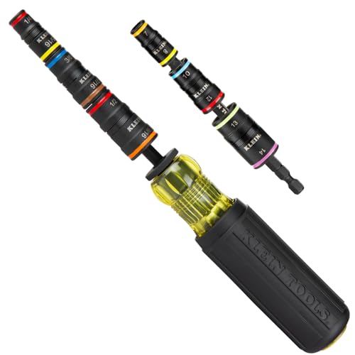 Klein Tools 80192 Impact-Rated Metric and SAE Socket Set, 7-in-1 and 6-in-1 Flip Socket Kit with Handle, Color-Coded Hex Drivers, Quick-Connect Impact Driver Compatible