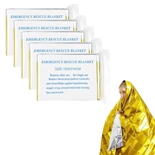 YUPZAR 5 Stück Rettungsdecke Rettungsfolie Gold/Silber 210x160cm Auto, Erste Hilfe, Camping, Survival Kit Outdoor Wandern Überleben Skifahren