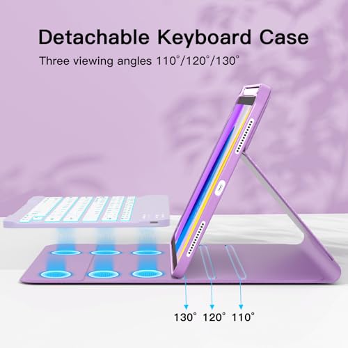 Image of RAYMCRAFT for iPad 11th(A16, 2025) /10th Generation Case with Keyboard, 360 Rotatable Case & Detachable Backlit Keyboard, Precision Cutouts and Pen Holder for iPad A16 11'' / 10.9'', Sparkling Purple