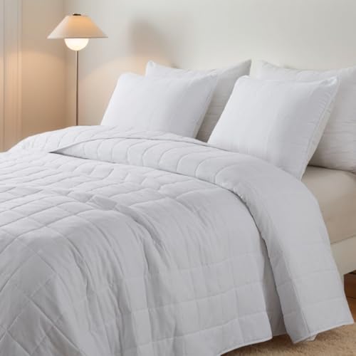 White King Size Quilt Bedding Sets with Pillow Sham, Summer Lightweight Soft Bedspread Coverlet, Farmhouse Country Gingham Quilted Blanket Thin Comforter Bed Cover, 3 Pieces, 104x90 inches