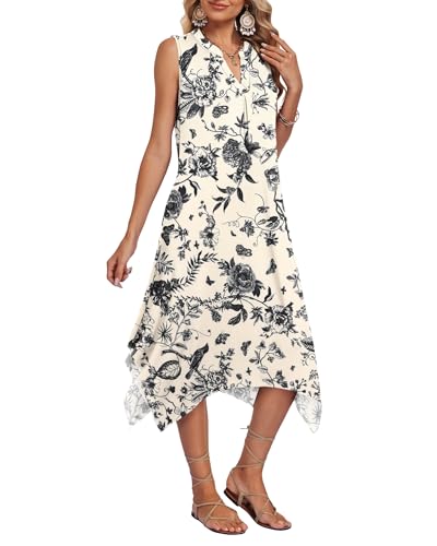 Image of AUSELILY Summer Dresses for Women 2026 Casual Sleeveless Sundress Asymmetrical Hem Tank Midi Dress with Pockets