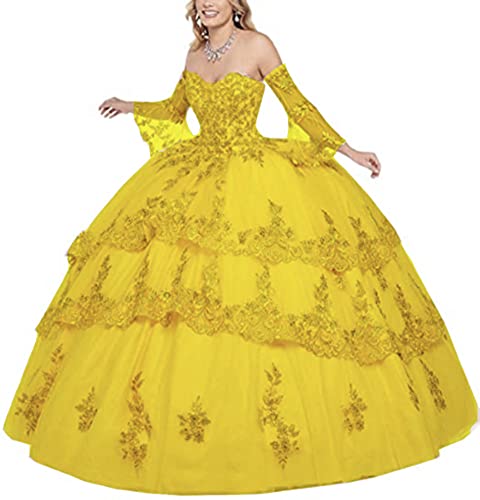 Robe de Quinceanera jaune à volants pour briller lors de votre soirée de gala d'exception