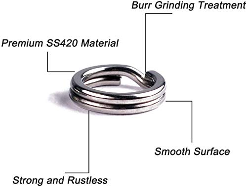 OROOTL 100pcs Fishing Split Rings Kit Stainless Steel Fishing Lures Ring Connector Heavy Duty Wire Ring Loop Round Jump Rings Freshwater Saltwater Terminal Tackle Accessories 4.5mm 5mm 6mm 7.5mm 8mm - Image 2