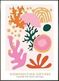 INSPIRÉ PAR MATISSE: Composition chromatique vibrante aux formes marines et éléments méditerranéens – Un style artistique abstrait qui apporte une touche de galerie d'art à votre intérieur.