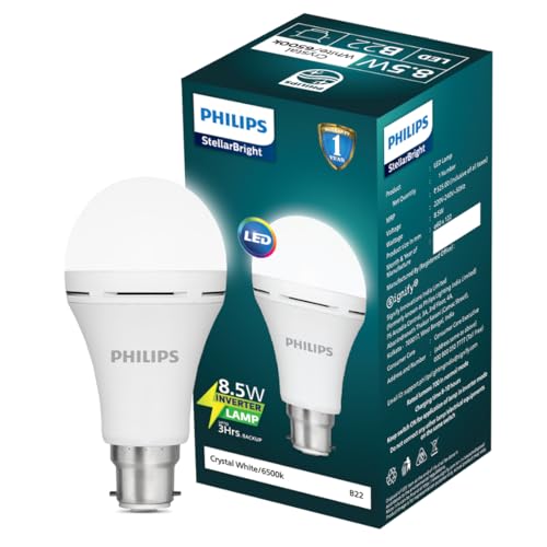 Philips Stellar Bright Rechargeable Emergency Inverter LED Bulb, B22 8.5-Watt-Crystal White(Pack of 1)