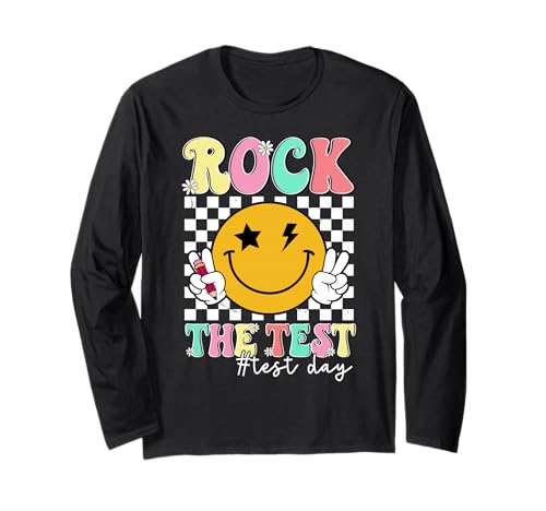 Rock The Test Testing Day Smile Face Teacher Motivational Long Sleeve T-Shirt
