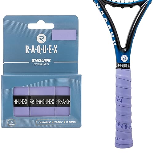 Raquex Paquete de 3 Cintas Endure, de 0,75 mm de Grosor, para empuñaduras de Raquetas, Antideslizantes, para Raquetas de Tenis, bádminton, Squash y pádel (Morado Claro)