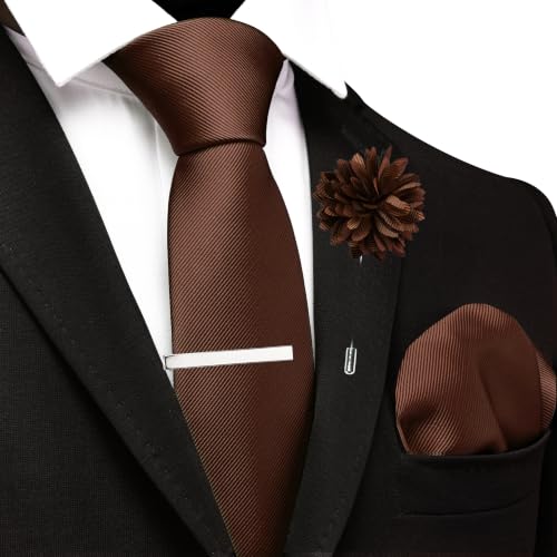 Image of Branduce 3.15 inch(8cm) Solid Formal Tie and Pocket Square Plain Necktie Lapel Pin and Tie Clip Set for Men