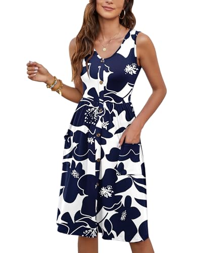 Image of MOLERANI Women Summer Dresses Sleeveless Casual Loose Swing Button Down Midi Dress with Pockets