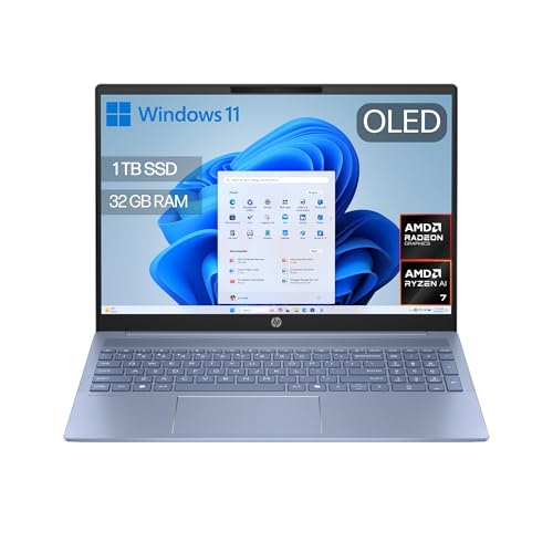 HP OmniBook 5 16″ OLED, Ordenador portátil (Procesador AMD Ryzen AI 7 350, 32GB RAM, 1TB SSD, Gráficos AMD Radeon 860M, Windows 11 Home) Azul - Teclado QWERTY Español