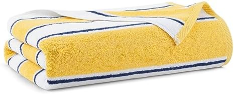 Arkwright LLC Aston & Arden Oversized Beach Towel - 100% Ring Spun Cotton, 600 GSM Soft Quick Dry Bath Towels Perfect for Hotel Pool and Bathroom Tub, 35 x 70, Yellow/Navy