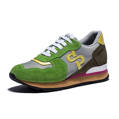OPP Women Suede Leather Shoes Fashion Casual Lace-up Athletic Tennis Sports Gym Running Sneakers for Women Green 6.5