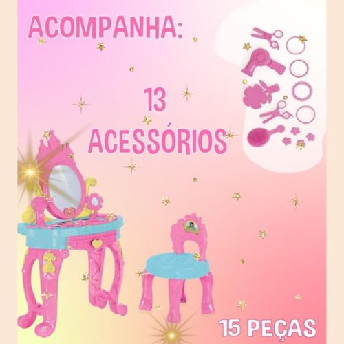 Maquiagem e Beleza Penteadeira de Princesa com Banca, Homeplay, 3117, Multicor