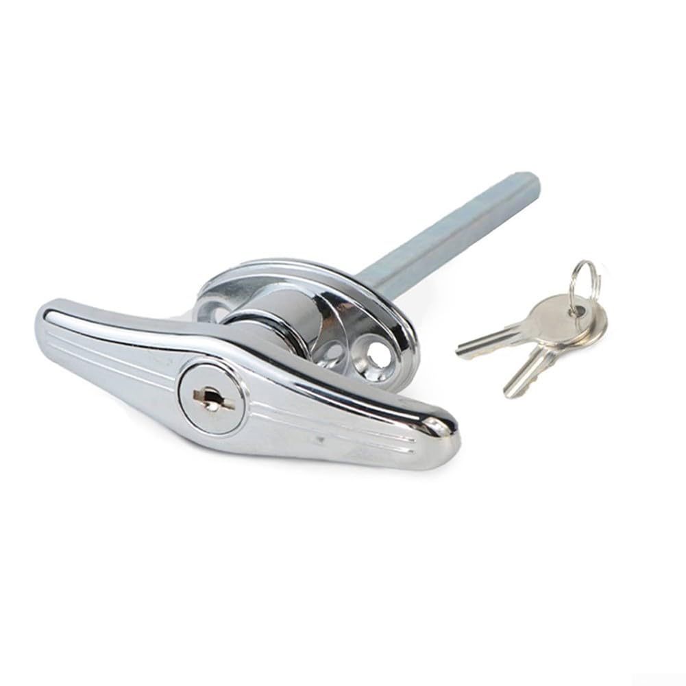 Cerradura de puerta de garaje con mango en T, cerradura de puerta de aleación de zinc, mango tipo T, kit de bloqueo de mango en T, barra de conexión, cerradura de puerta de chasis (plateado)