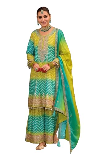 Costume indien Sharara femme bleu brodé Chinon 12281 taille L pour fête