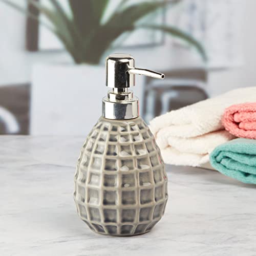Image of Kookee Ceramic Soap Dispenser with Pump for Kitchen, Bathroom, & Wash Basin, Designer Refillable for Liquid Handwash, Shampoo & Lotion, Leakproof, Set of 1 (7618)