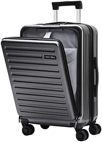 TydeCkare 20 Inch Luggage Carry On with Front Laptop Compartment, 22x14.6x10in, 45L, Lightweight ABS+PC Hardshell Suitcase with TSA Lock, YKK Zipper & 4 Spinner Silent Wheels, Gray