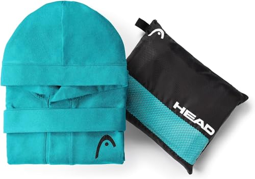 HEAD Active - Bademantel Damen Flauschig und Bademantel Herren Mikrofaser, Kapuze und Taschen Leicht Schnell Trocknend, Morgenmantel Damen/Herren Bademäntel für Damen und Herren Platzsparend Saugfähig