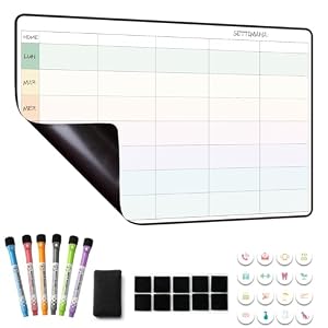 MCCORL Lavagna Settimanale Magnetica Frigo, Calendario Famiglia magnetico, Planner Settimanale,To Do List,Pasti e Agenda,Cancellabile per Cucina 42×28cm -in italiano